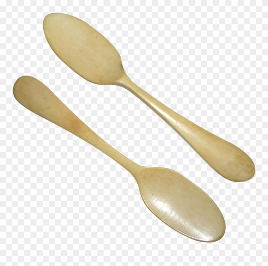 Vintage Pair Of Hand Carved Bone Spoons Clipart