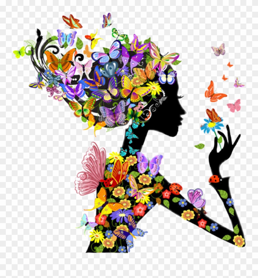 Woman Art Scbutterflies Butterflies Flowers Schmetterl Clipart