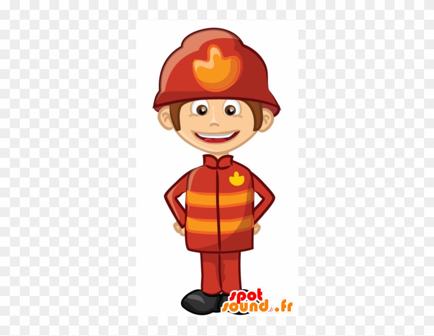 Firefighter Mascot Holding Red And Yellow Clipart