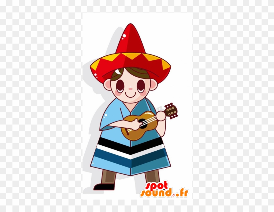 Mascot Mexican Boy With A Sombrero And A Poncho Clipart