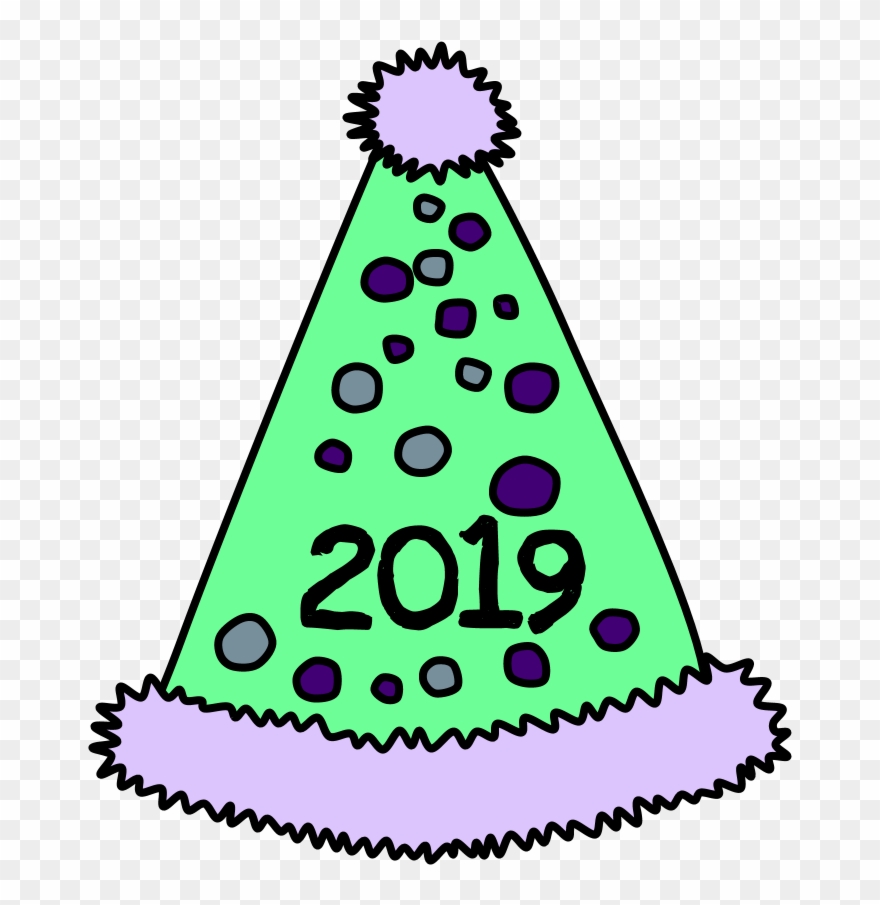 Party Hat, Pom-pom, Tinsel, Dots, 2019, Purple, Green, Clipart