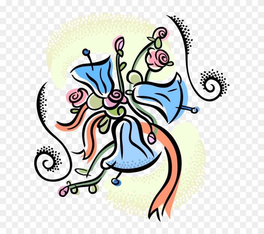 Vector Illustration Of Wedding Bells With Rose Flowers Clipart