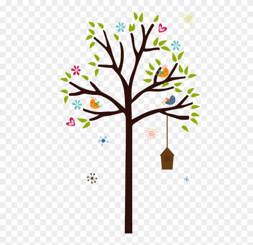 Cartes Postales, Arbres, Octobre, Petits Oiseaux Clipart