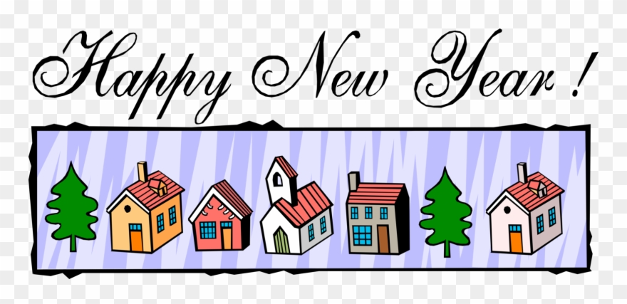 Vector Illustration Of Happy New Year Village Scene Clipart