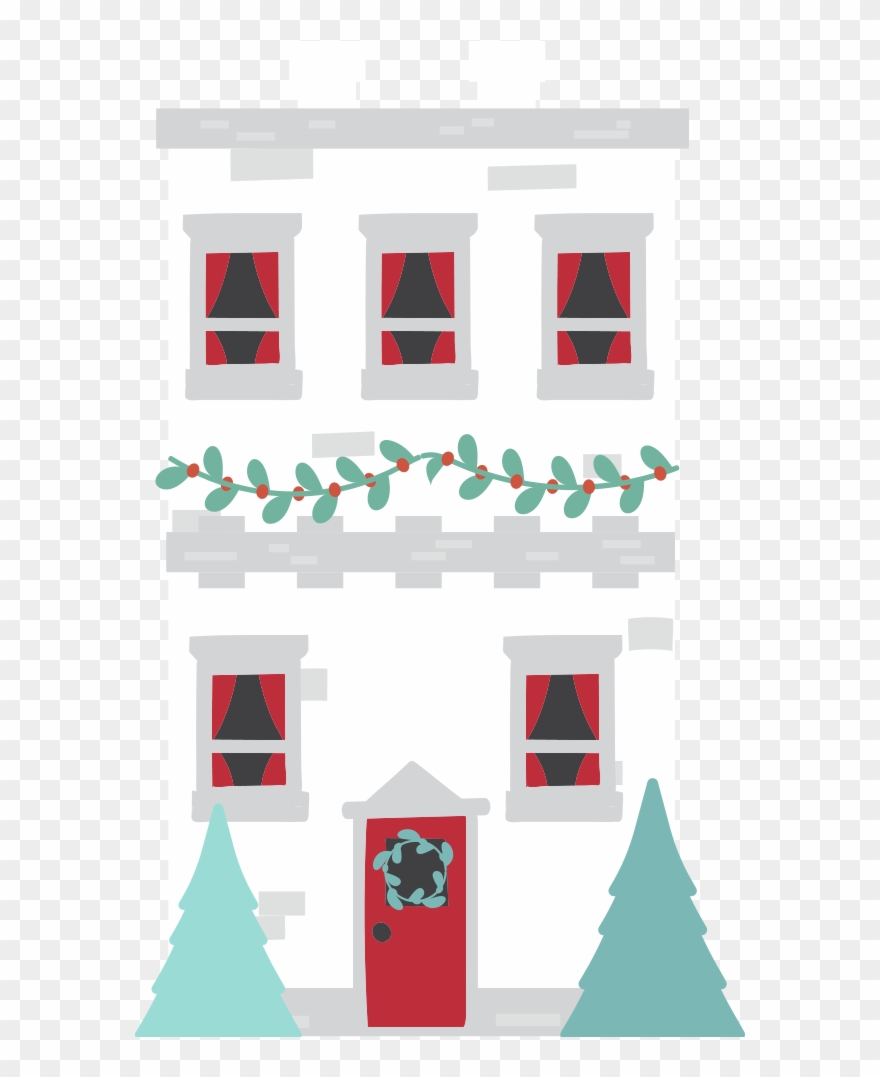 This Is A Sticker Of A Building In A Winter Scene Clipart