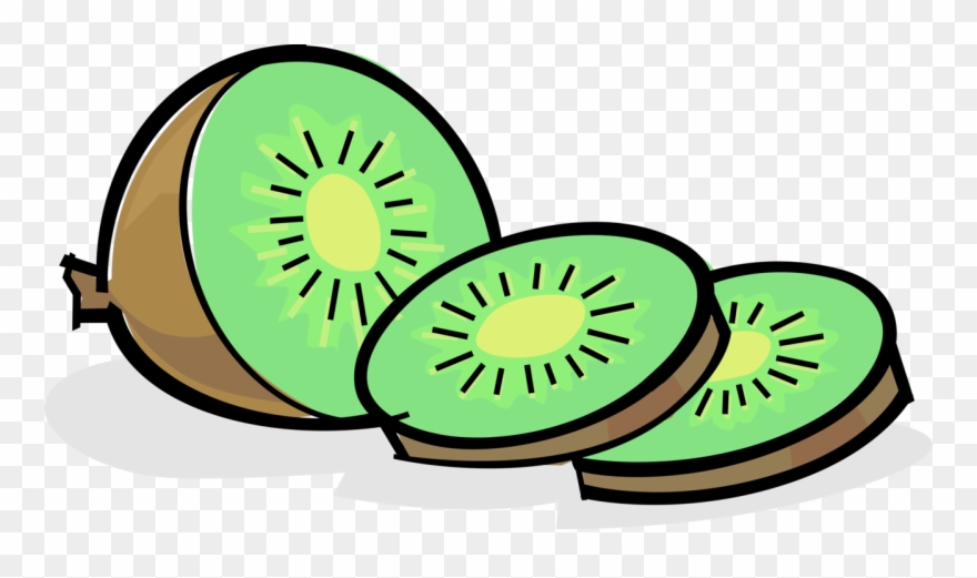 Vector Illustration Of Slices Of Kiwi Kiwifruit, Chinese Clipart