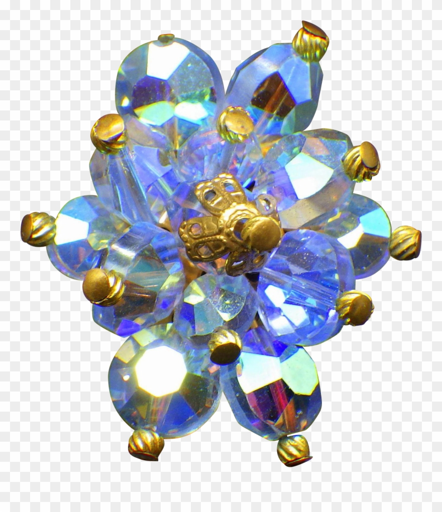 1950s Nail Head Crystal Fancy Clip Earrings Blue Aurora - Png Download