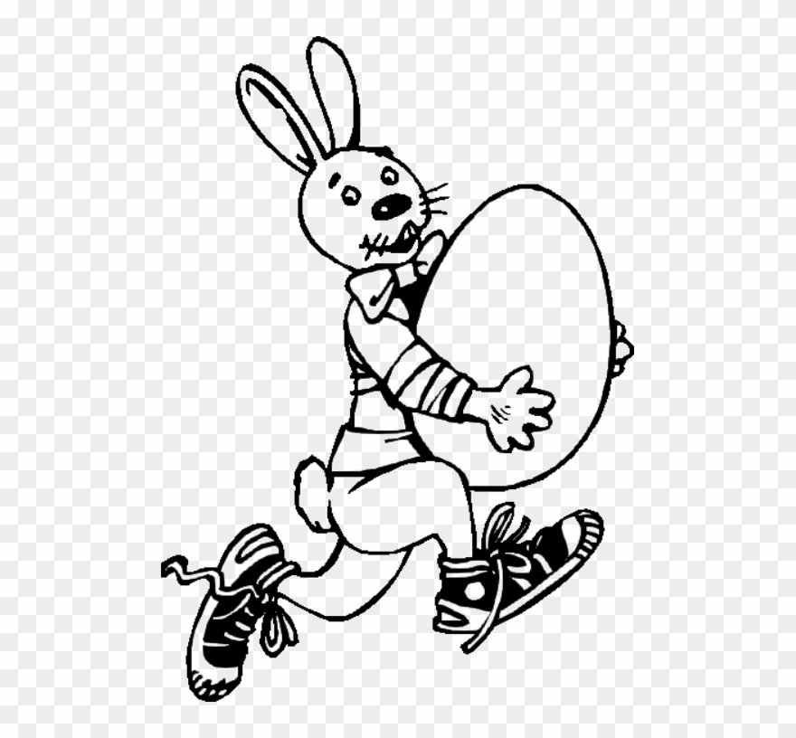 Bunnie Running With Egg Easter Coloring Book Page Clipart
