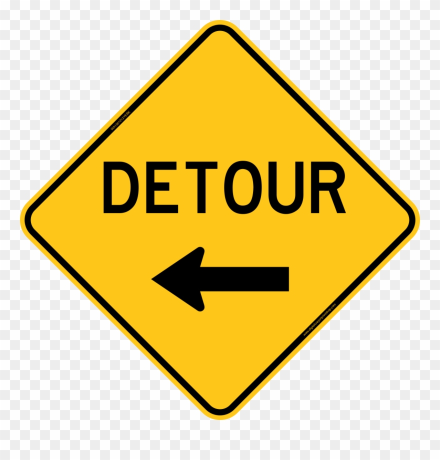 Detour With Left Arrow Warning Trail Sign Clipart
