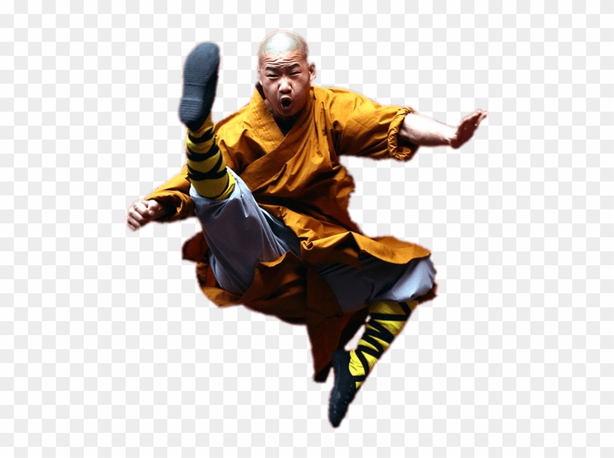 Shaolin Monk Kicking Leg Forward Clipart