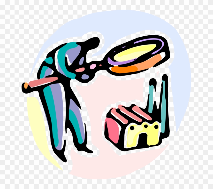 Vector Illustration Of Businessman Investigates Industrial Clipart