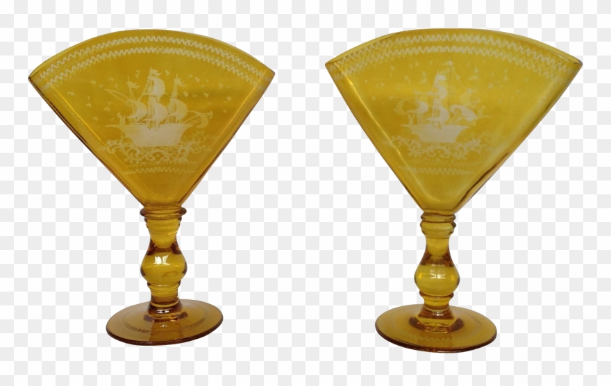 Pair Of Amber Bohemian Overlay Fan Vases C 1900 Clipart