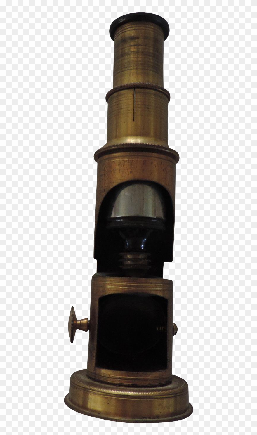 Antique Brass Field Microscope, Made In France Clipart