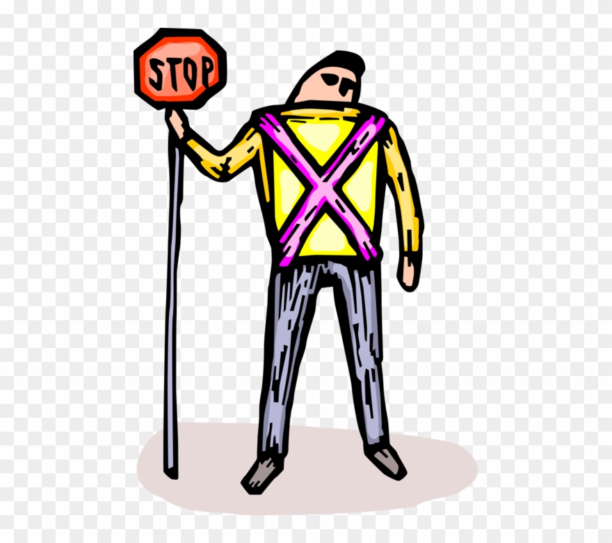 Vector Illustration Of School Crossing Guard Stops Clipart