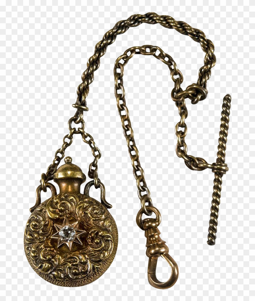 Antique Georgian Perfume Bottle Pendant Gold Watch Clipart