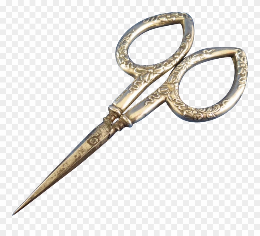 Small German Sterling Sewing Scissors With Floral Repoussé Clipart
