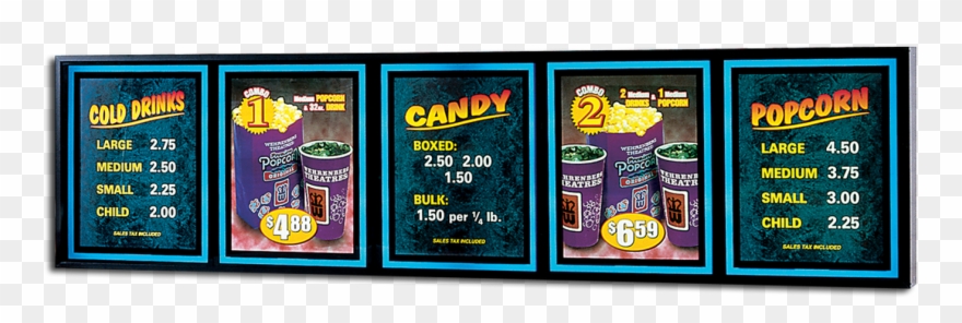 Super Halolite Concession Signs Movie Theater Displays - Movie Theater Concessions Sign Clipart