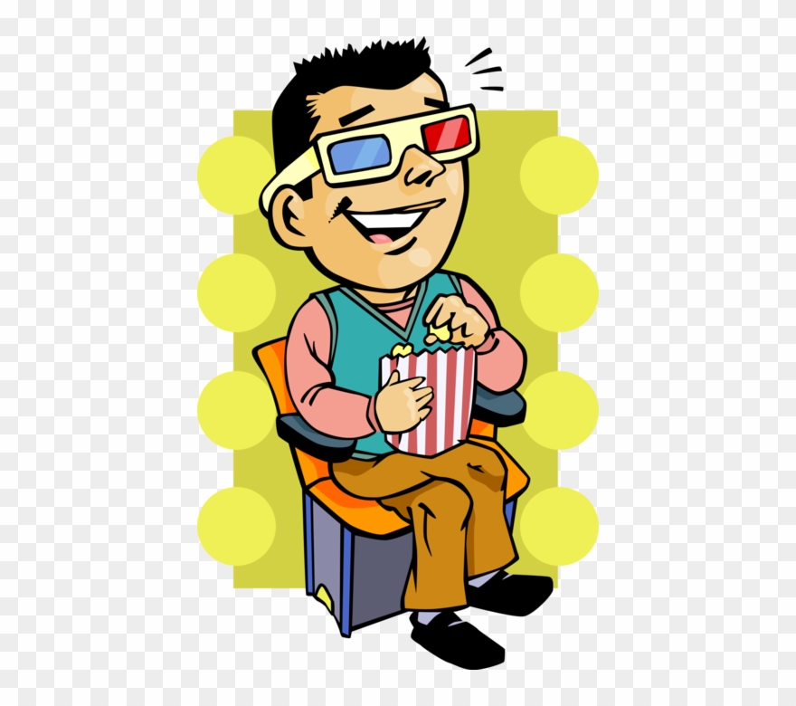 Vector Illustration Of Movie Fan Watches Theatre Or - Cartoon Man Watching Movie Clipart