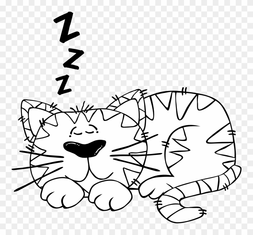 Black And White Clipart Of Cat - Sleeping Cartoon Black And White - Png Download