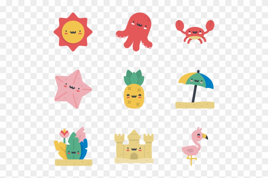 Kawaii Summer Characters Icon Font, Vector Icons, Clip - Kawaii Summer Png Transparent Png