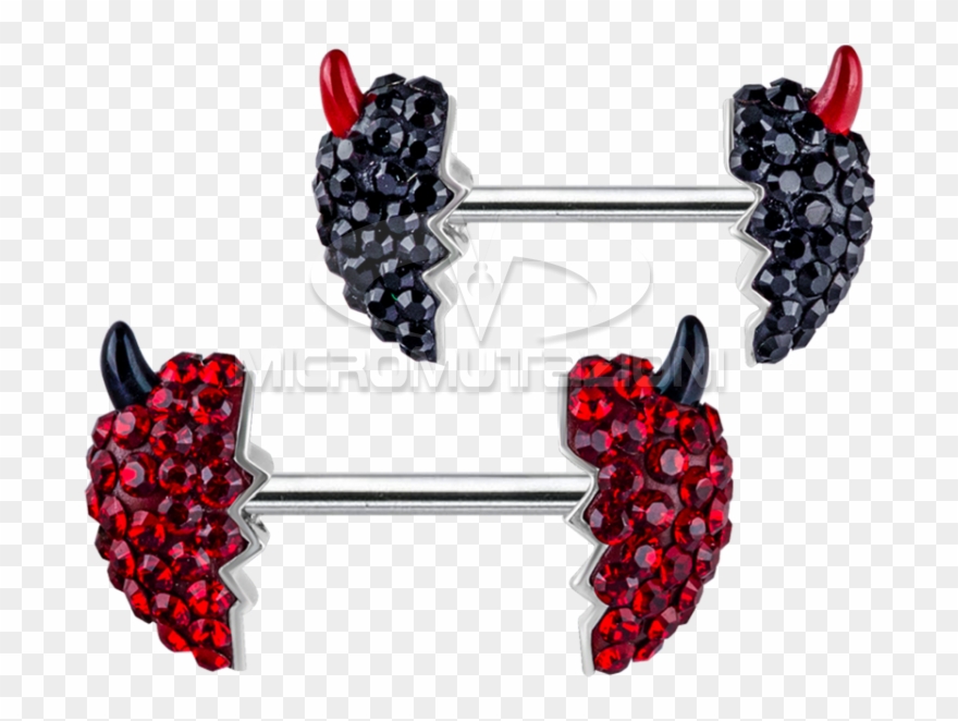 Titanium Swarovski Crystal Devilheart Nipple Barbell Clipart