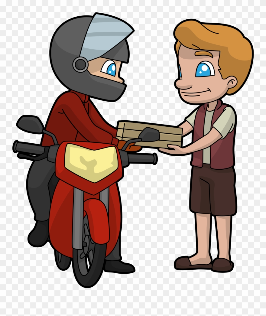 Cartoon Delivery Guy In A Motorbike Clipart