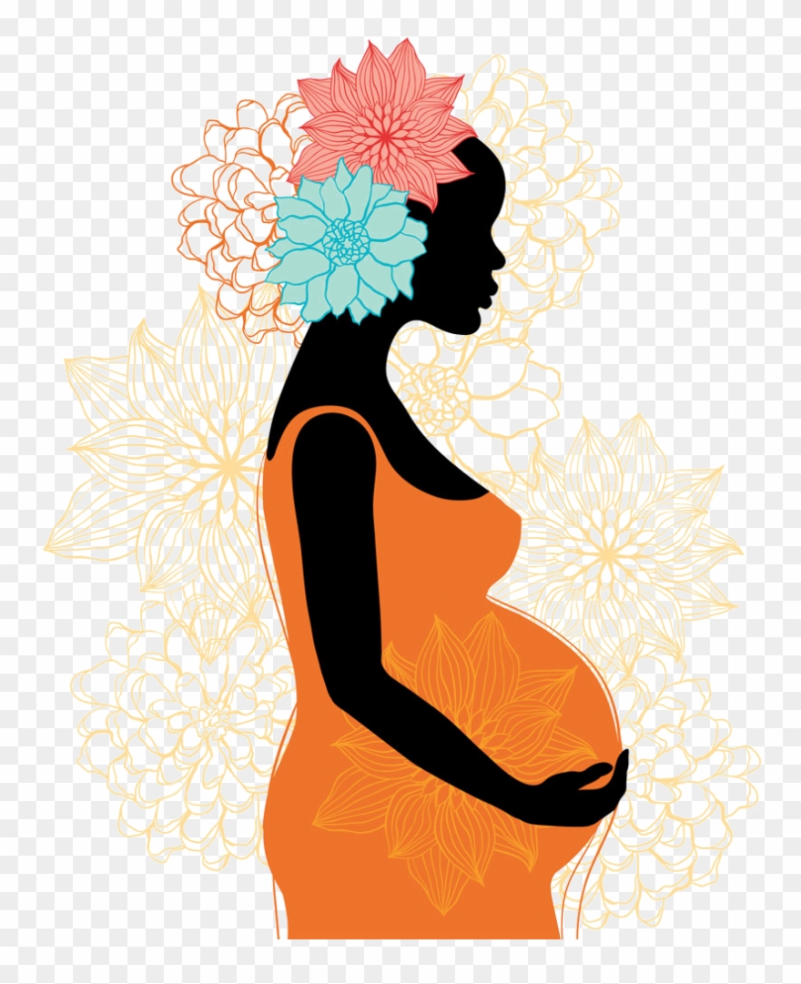 Image Black And White Library Pregnancy Clip Art Flowers - Png Download