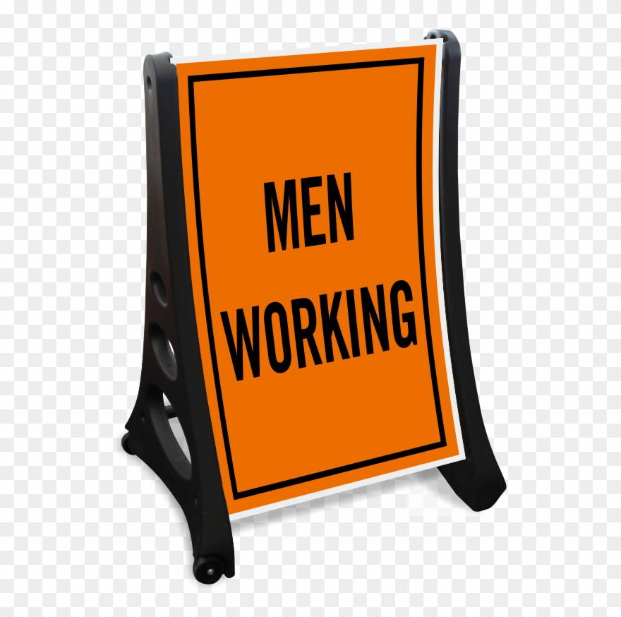 Men Working Portable Sidewalk Sign Clipart