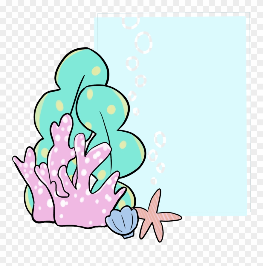 卡通海滩珊瑚装饰边框手绘插画 Clipart