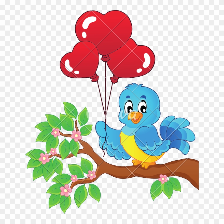 Bird With Heart Shaped Balloons Icons By Clipart