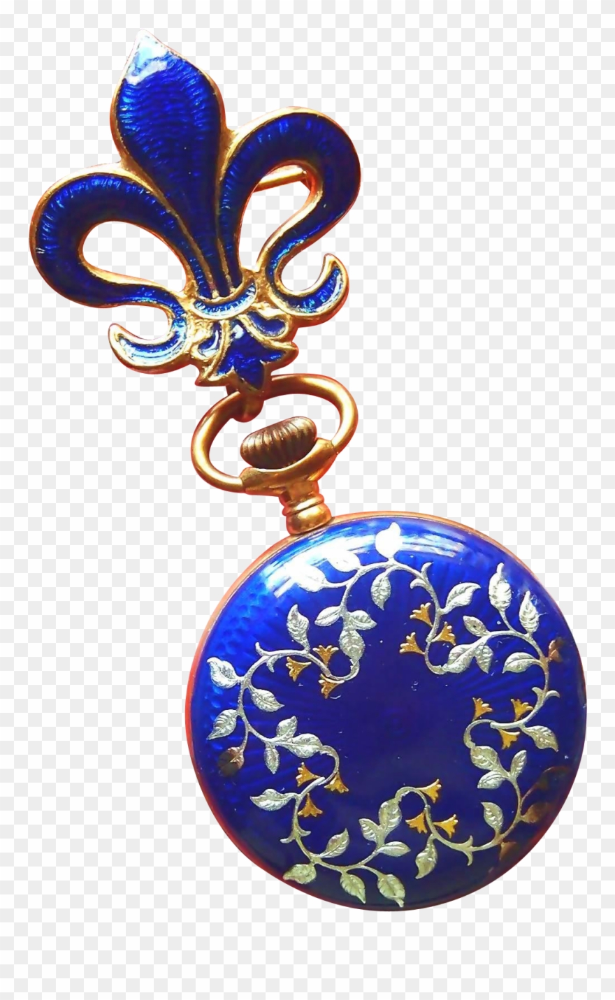 Blue Enamel Victorian Lapel Swiss Watch, Working Clipart