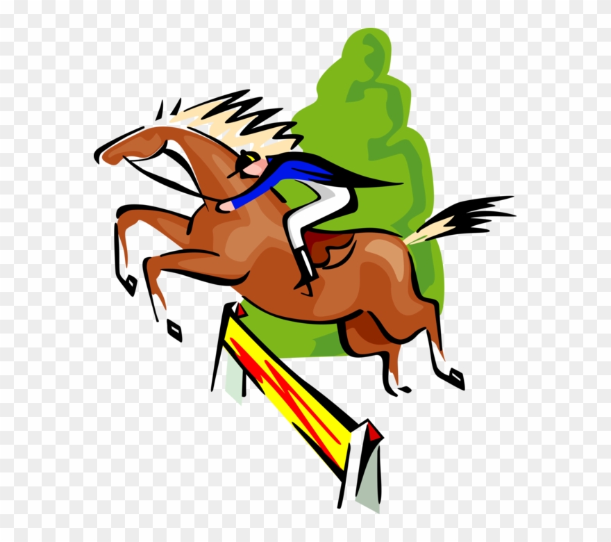 Vector Illustration Of Sports Equestrian Horse Jumping Clipart