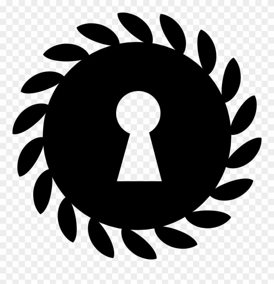 Keyhole Shape Inside A Circle With Leaves On The Border Clipart