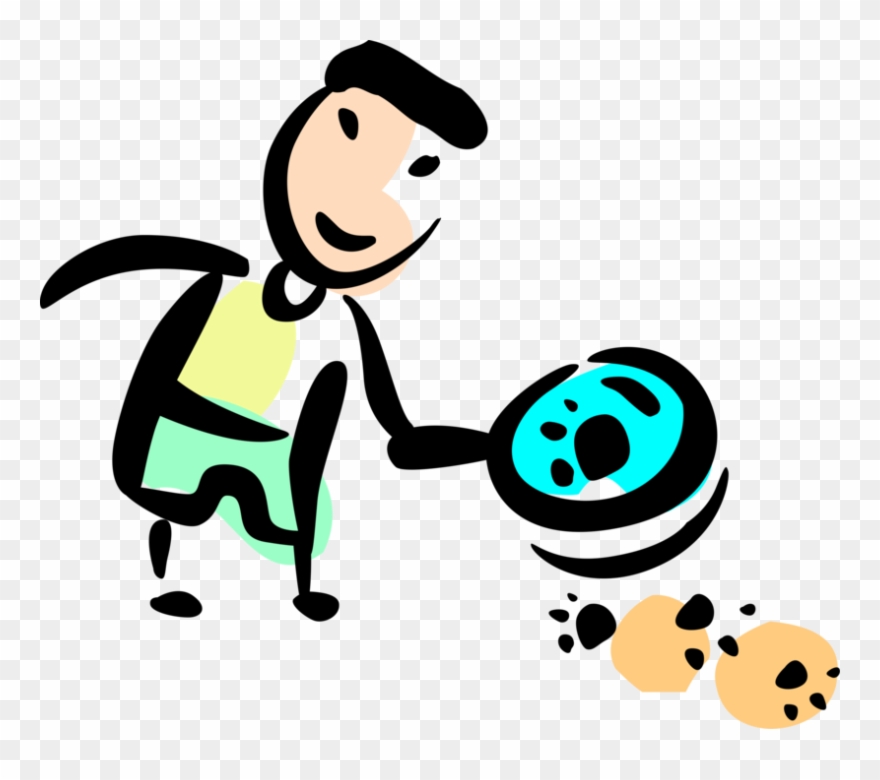 Vector Illustration Of Young Boy Investigates Paw Prints Clipart