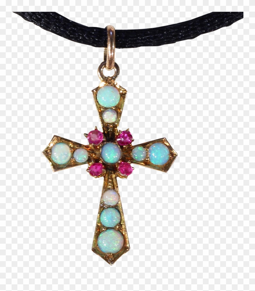 Petit Ruby Opal Gold Cross In Jeweled Clipart