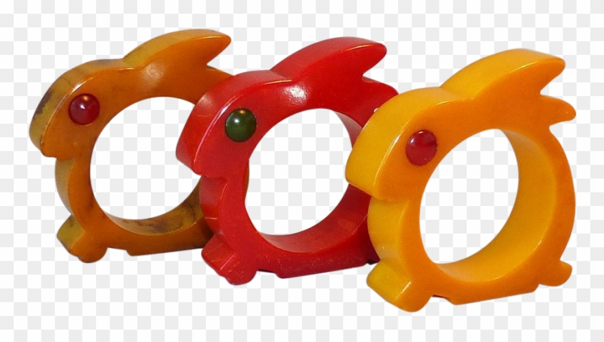 3 Vintage Figural Bakelite Rabbit Bunny Napkin Rings Clipart