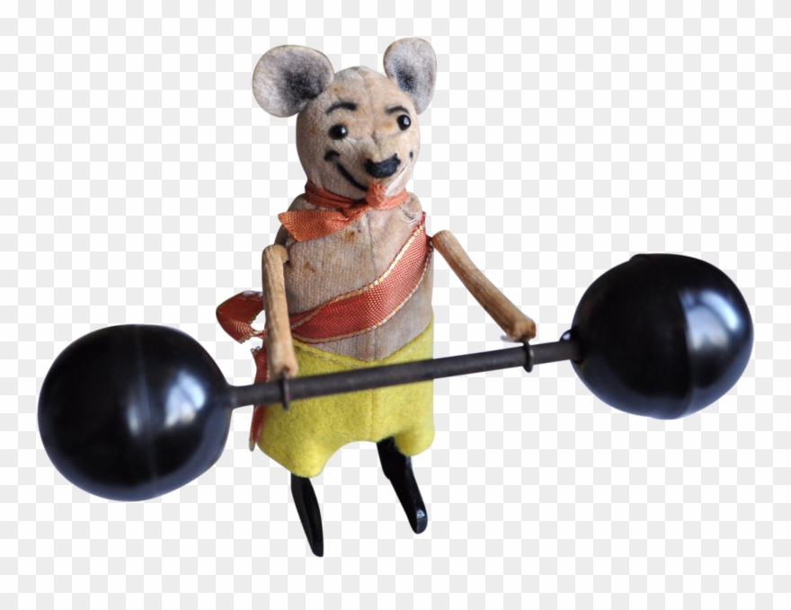 Rare Clockwork Schuco Mouse Weightlifter In Excellent Clipart