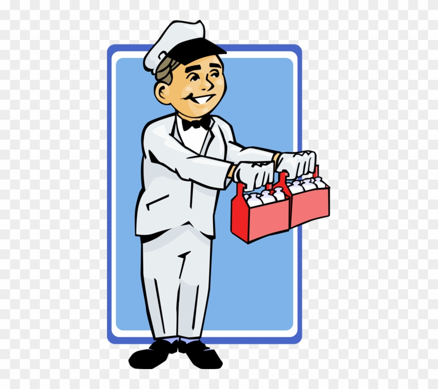 Vector Illustration Of Milkman Delivers Fresh Dairy Clipart