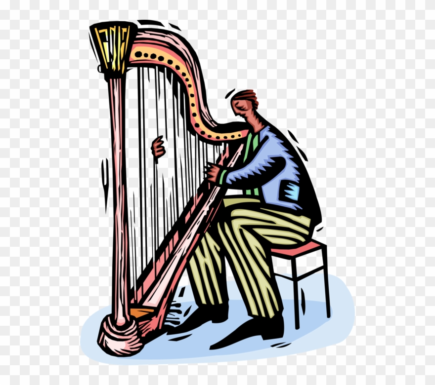 Vector Illustration Of Musician Plays Harp Stringed Clipart