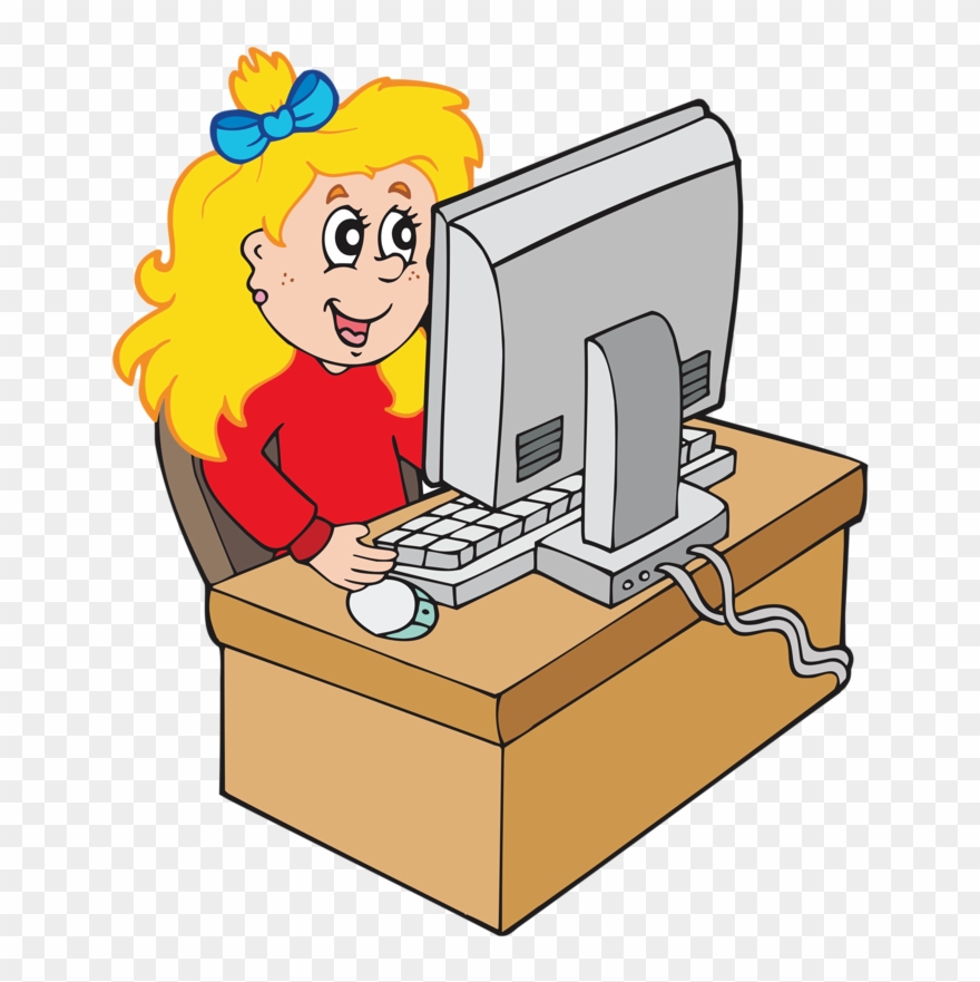 Cartoon Girl Working With Computer Png Pinterest - Cartoon Girl On Computer Clipart