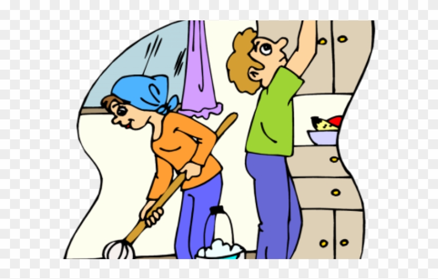 Kitchen Clipart Clean Kitchen - Cartoon Cleaning The House - Png Download