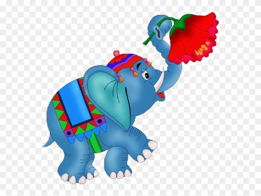 Funny Circus Elephant Holding Flowers With Trunk Cartoon - Circus Elephant Cartoon Png Clipart