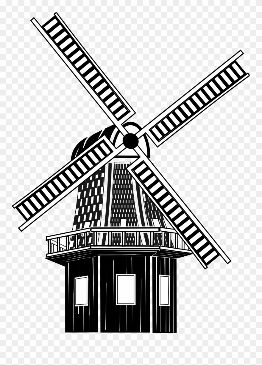 Vector Windmill Black And White - Gambar Kincir Angin Hitam Putih Clipart