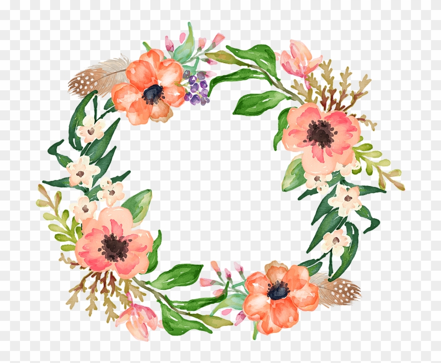 Clipart Free Succulent - Watercolour Ring Of Flowers - Png Download