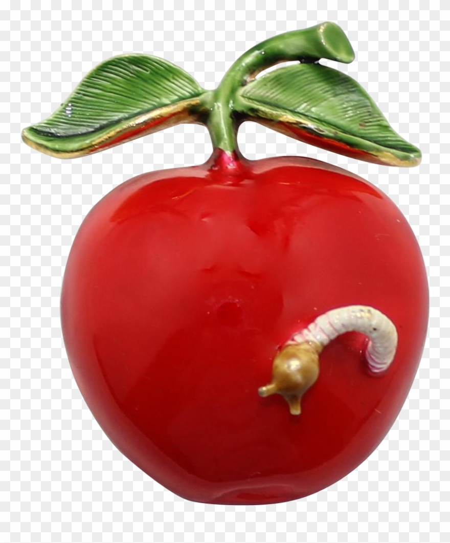 Vintage Original By Robert Enamel Apple With Worm Brooch Clipart