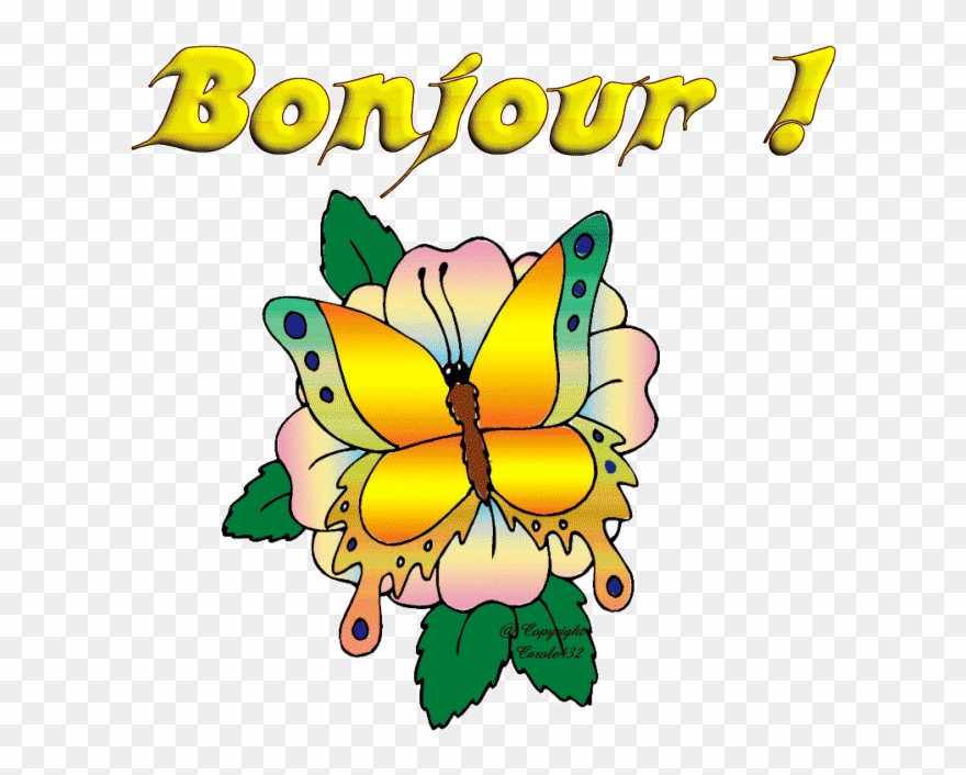 Bonjour - Papillon - Fleurs - Couleurs - Gif Animé Clipart