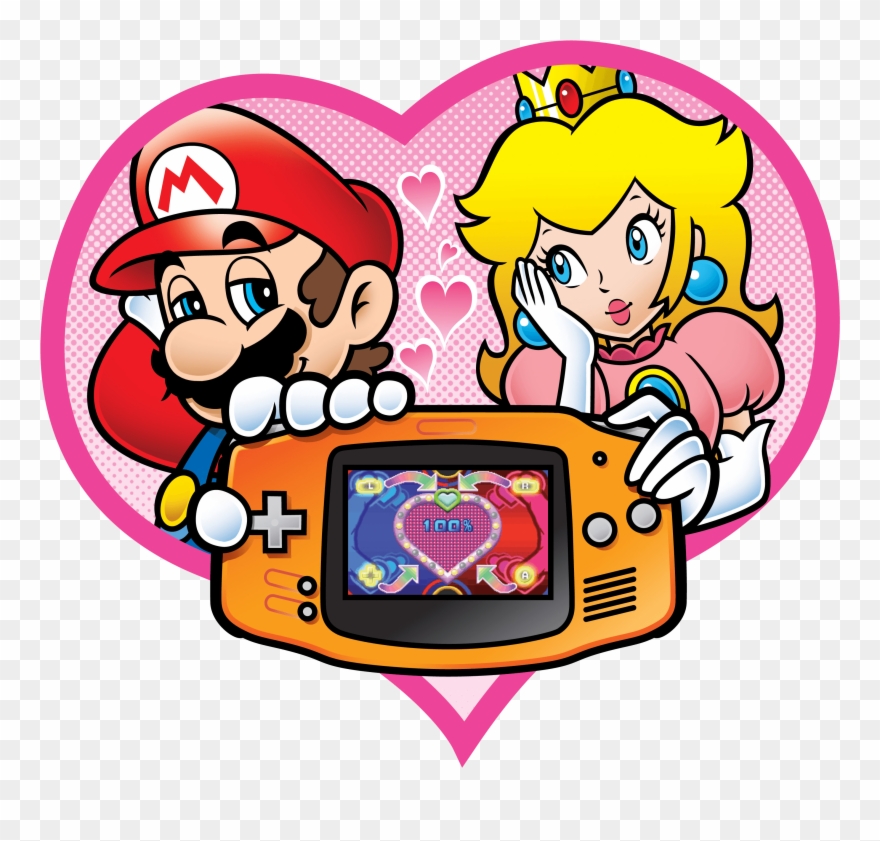 Mario And Peach Holding A Gameboy In A Romantic Way Clipart