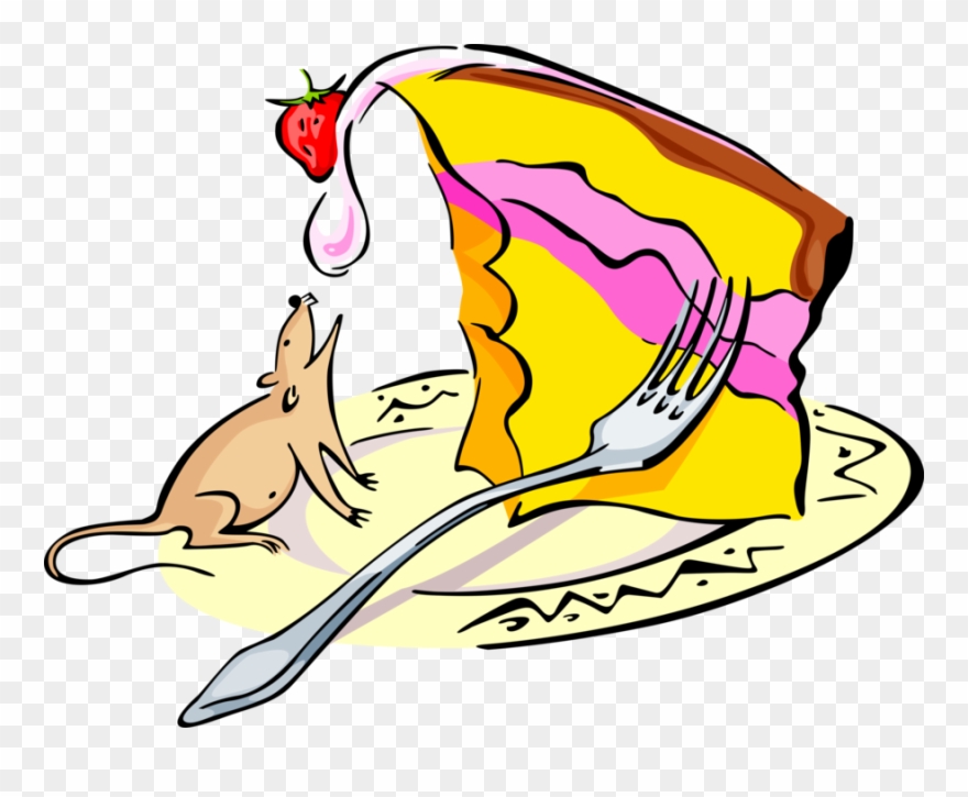 Vector Illustration Of Cheesecake With Fork And Rodent Clipart