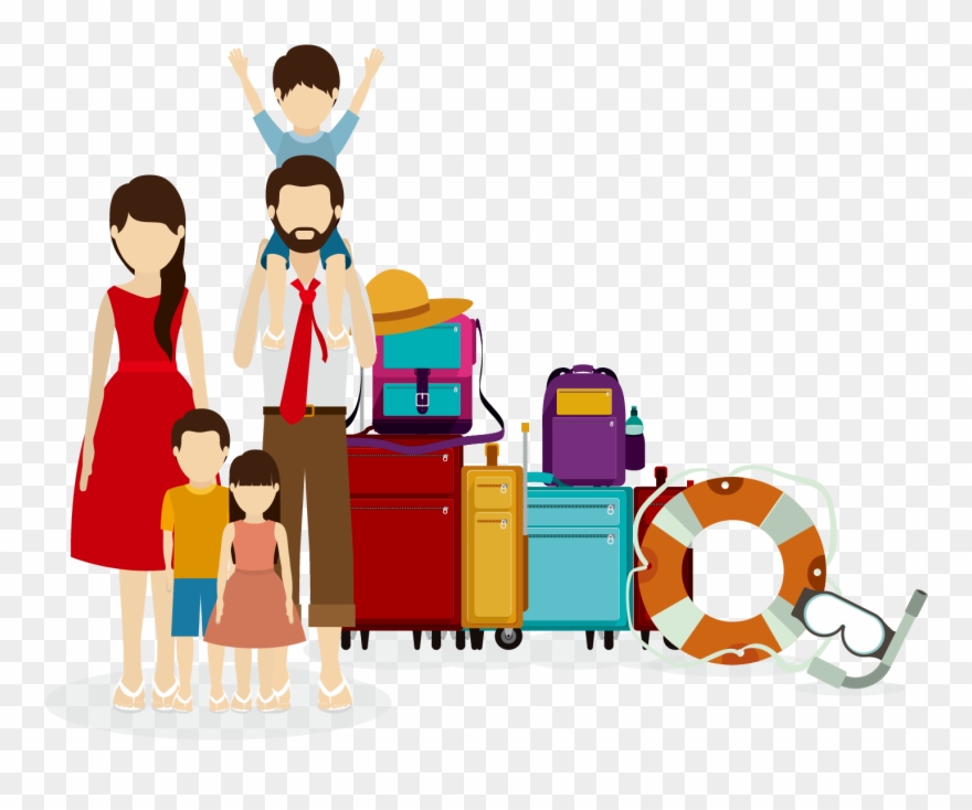 旅行五口之家矢量素材下载- Family Traveling Vector Clipart