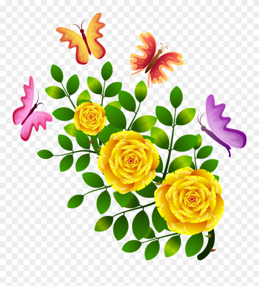 Roses Butterflies Flowers Floral Png Image Clipart
